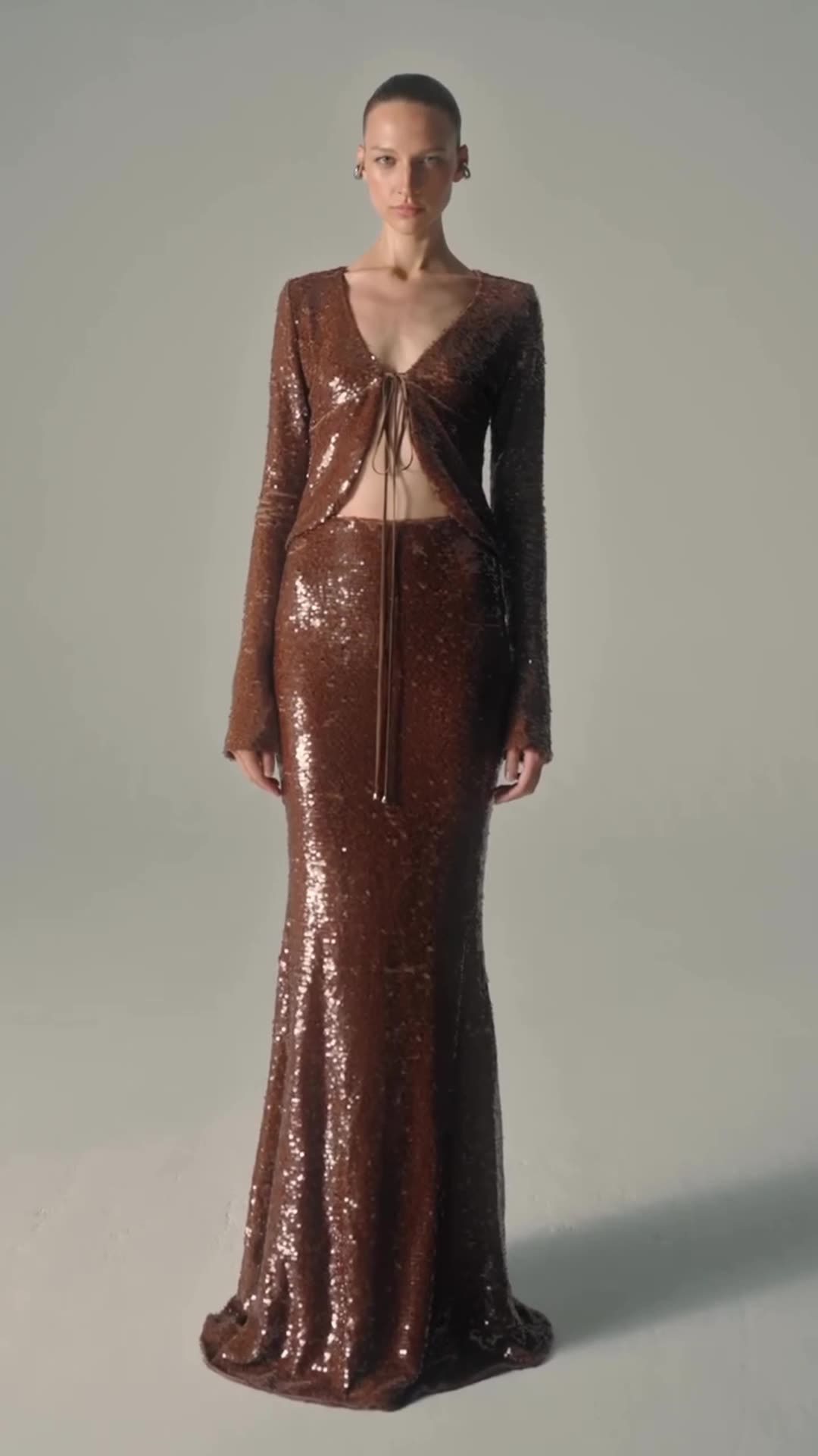 Women Formal Wear Sale - Sexy Women's Two-Piece Set Brown Sequin