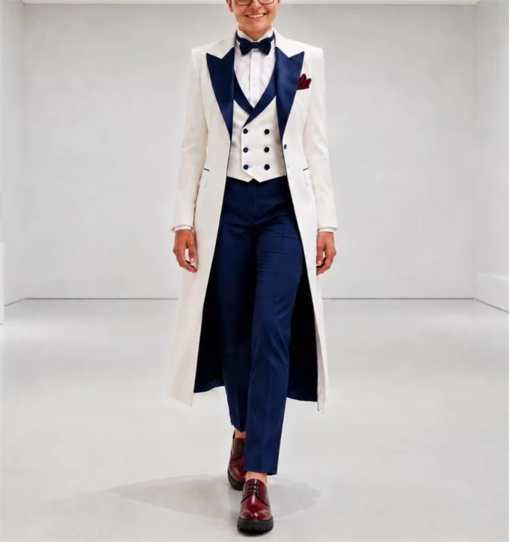 Women Formal Wear For Wedding - Navy Blue White Women's Jacket Suits