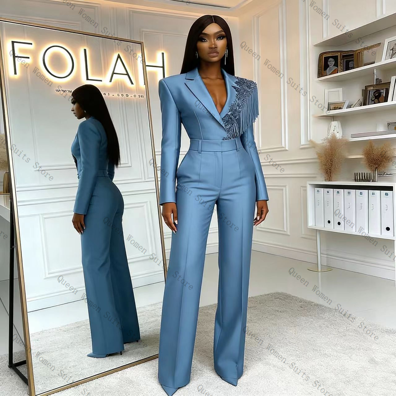 Tassel Blue Women Suit Pants S - Women Formal Wear With Blazer 评论和价格