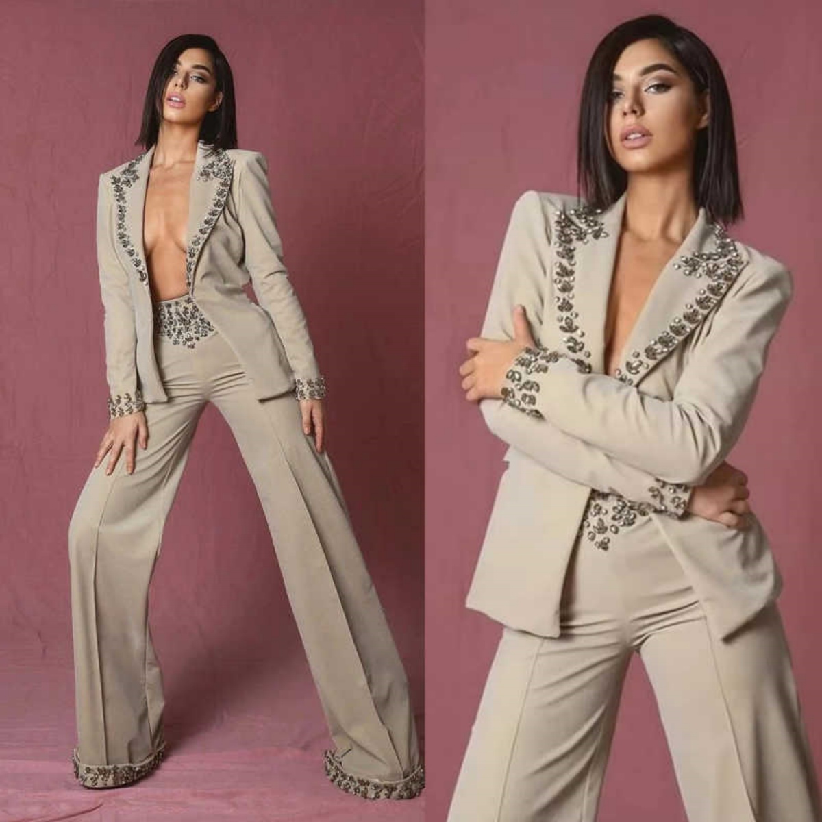 Amazing Rhinestones Women Suit - Women Formal Wear With Blazer 评论和价格