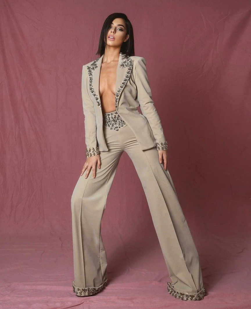 Amazing Rhinestones Women Suit - Women Formal Wear With Blazer 评论和价格