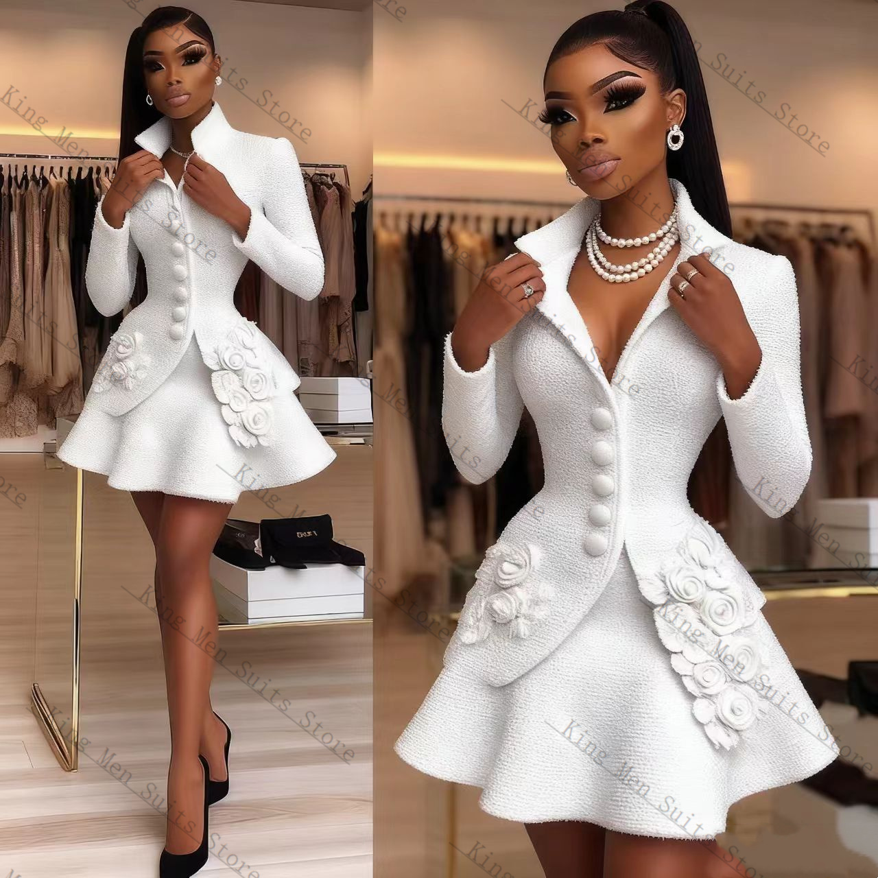 Luxury White Women Suit Set 2  - Women'S Formal Wear Jackets 评论和价格