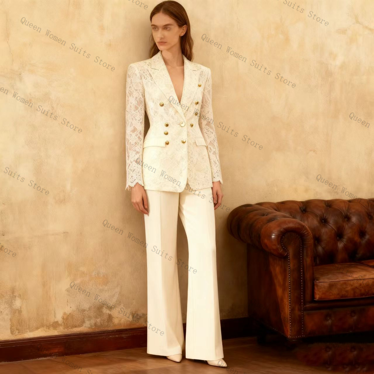 White Lace Women Suit Pants Se - Women'S Formal Jackets To Wear With Dresses 评论和价格