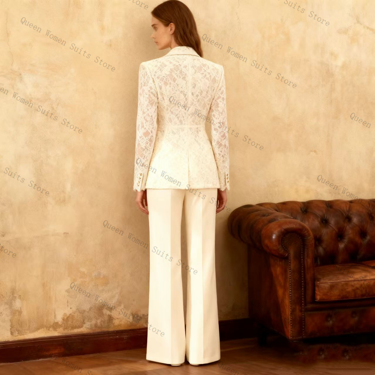 White Lace Women Suit Pants Se - Women'S Formal Jackets To Wear With Dresses 评论和价格