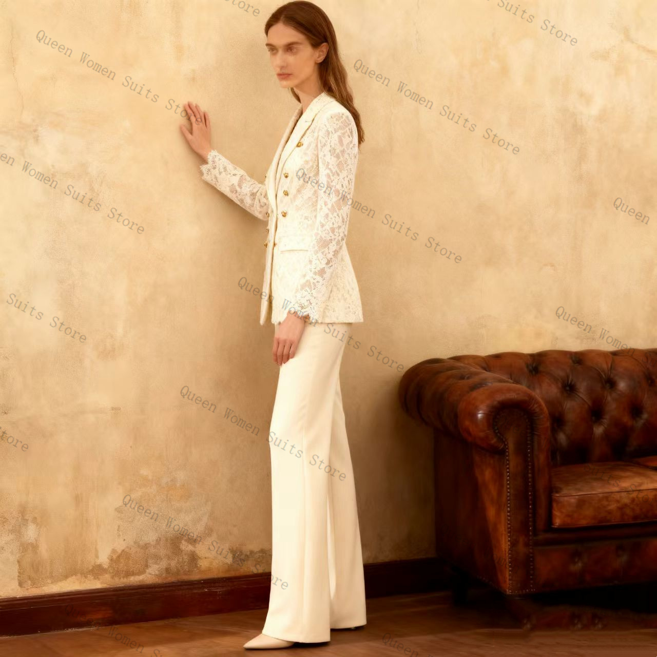 White Lace Women Suit Pants Se - Women'S Formal Jackets To Wear With Dresses 评论和价格
