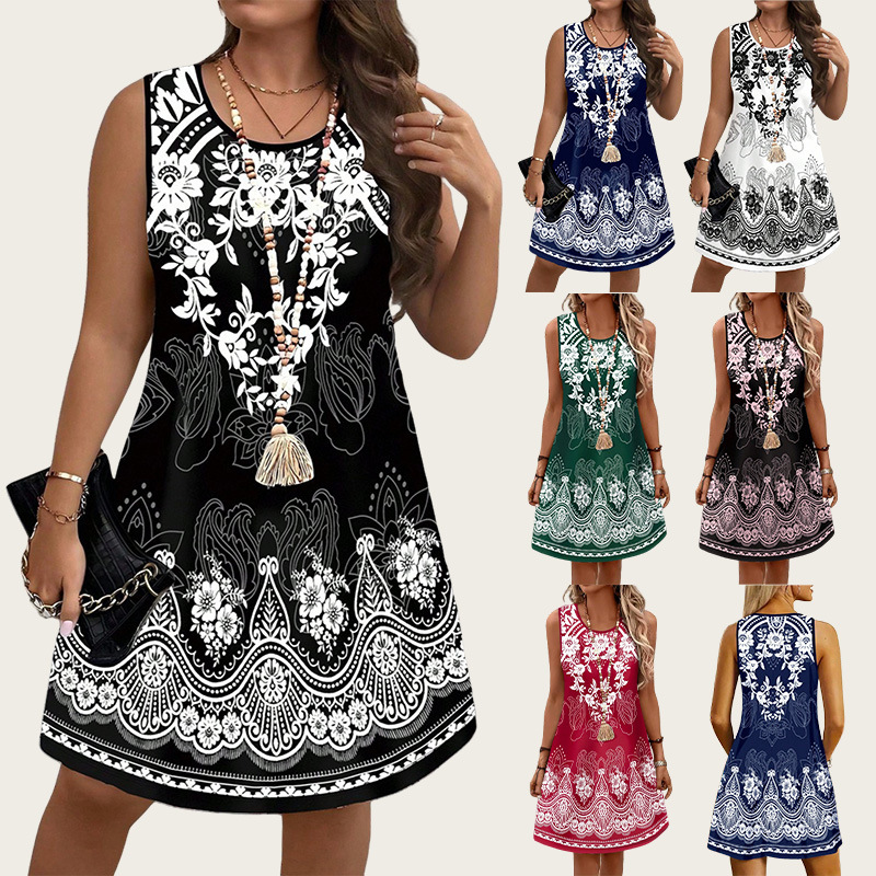Ethnic Style Vintage Dresses 2 - Shift Dress Sleeveless 评论和价格