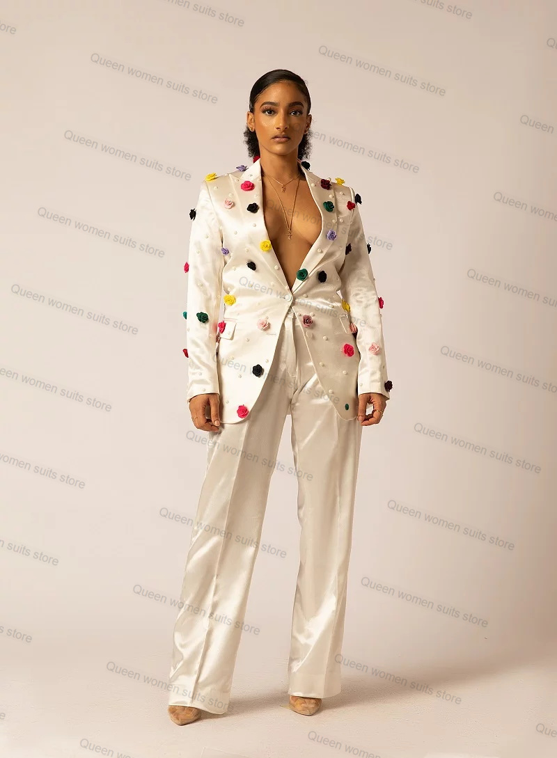 Off White Satin Women Suit Set - Women'S Formal Jackets To Wear With Dresses 评论和价格
