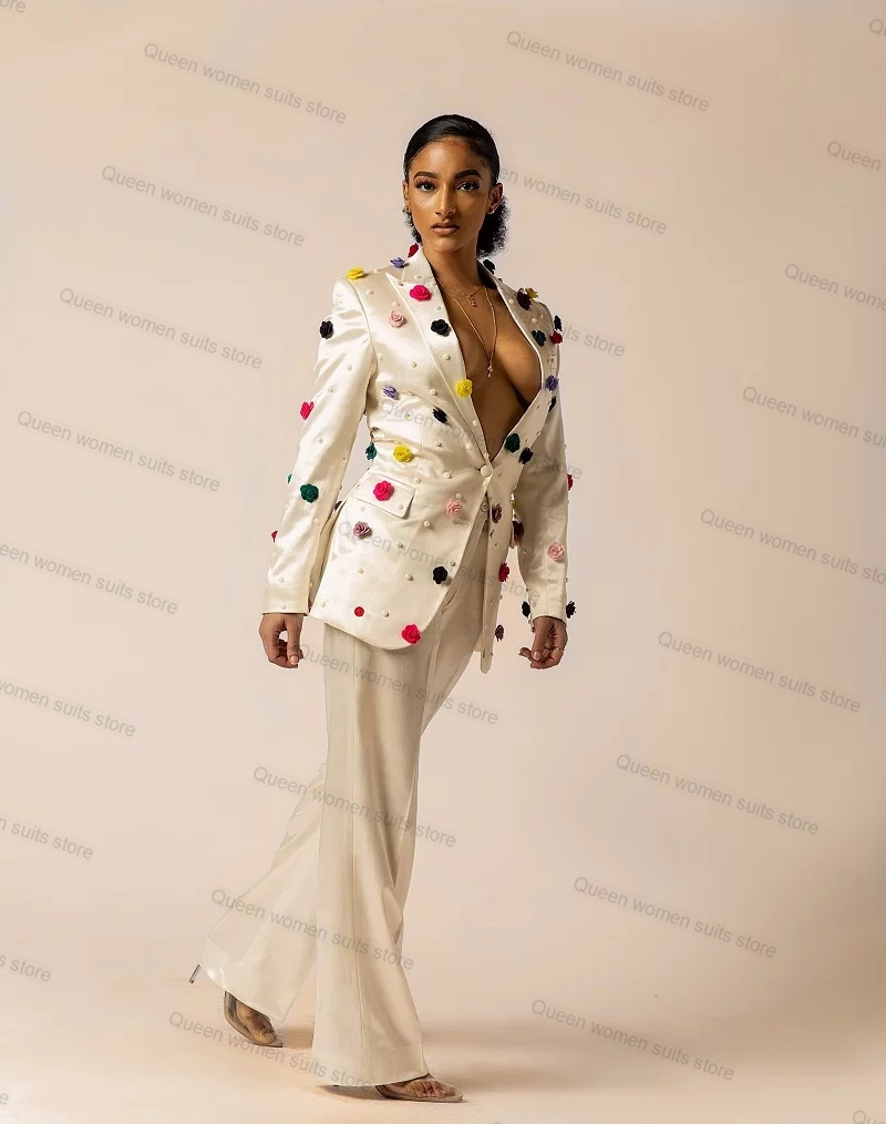 Off White Satin Women Suit Set - Women'S Formal Jackets To Wear With Dresses 评论和价格