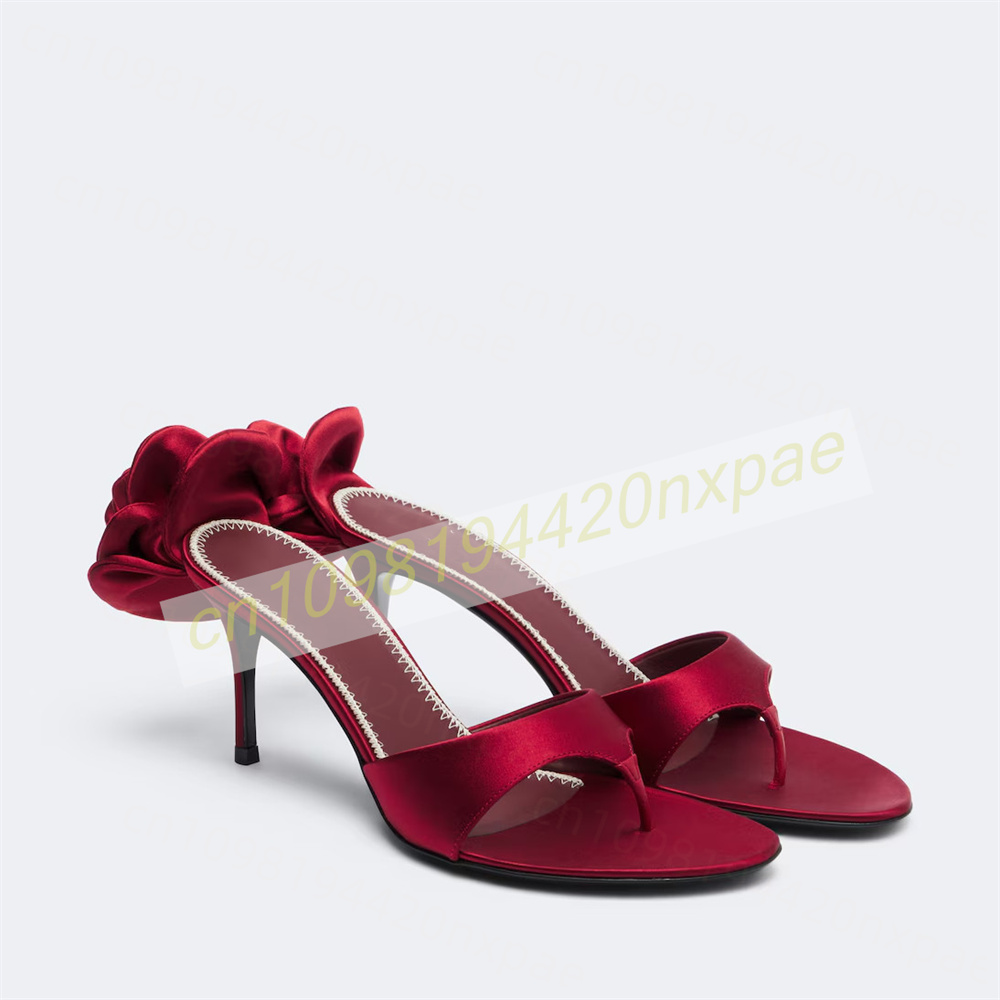 Women Red Satin Thong Mule San - Women Formal Wear For Wedding 评论和价格