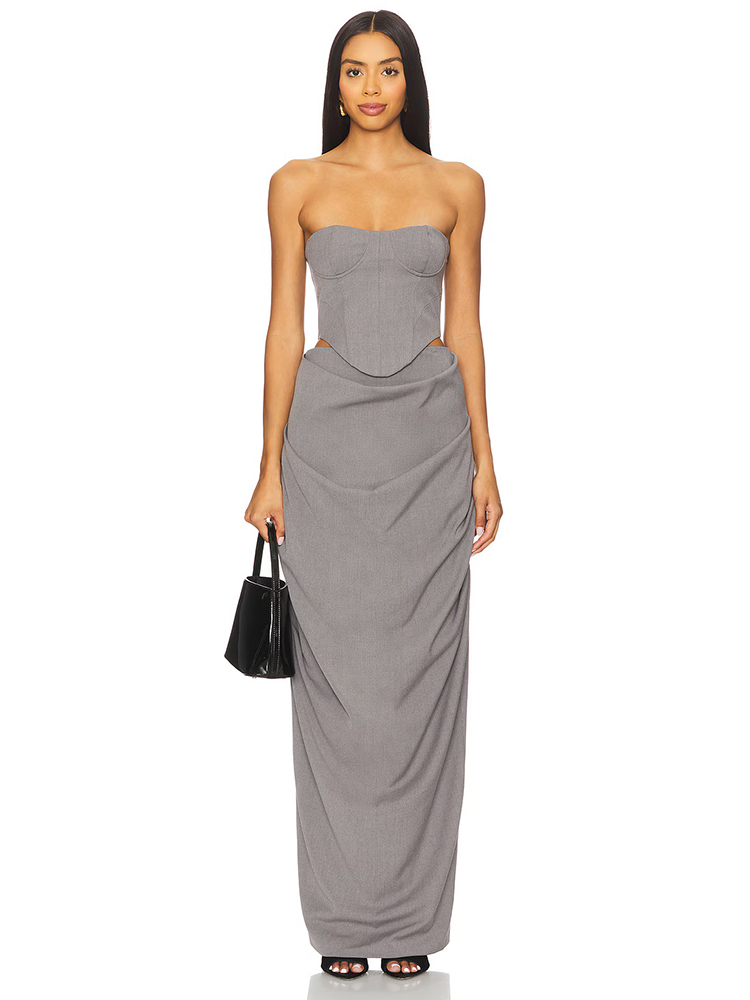 Grey Off Shoulder Corset Ruche - Shift Dress Sleeveless 评论和价格