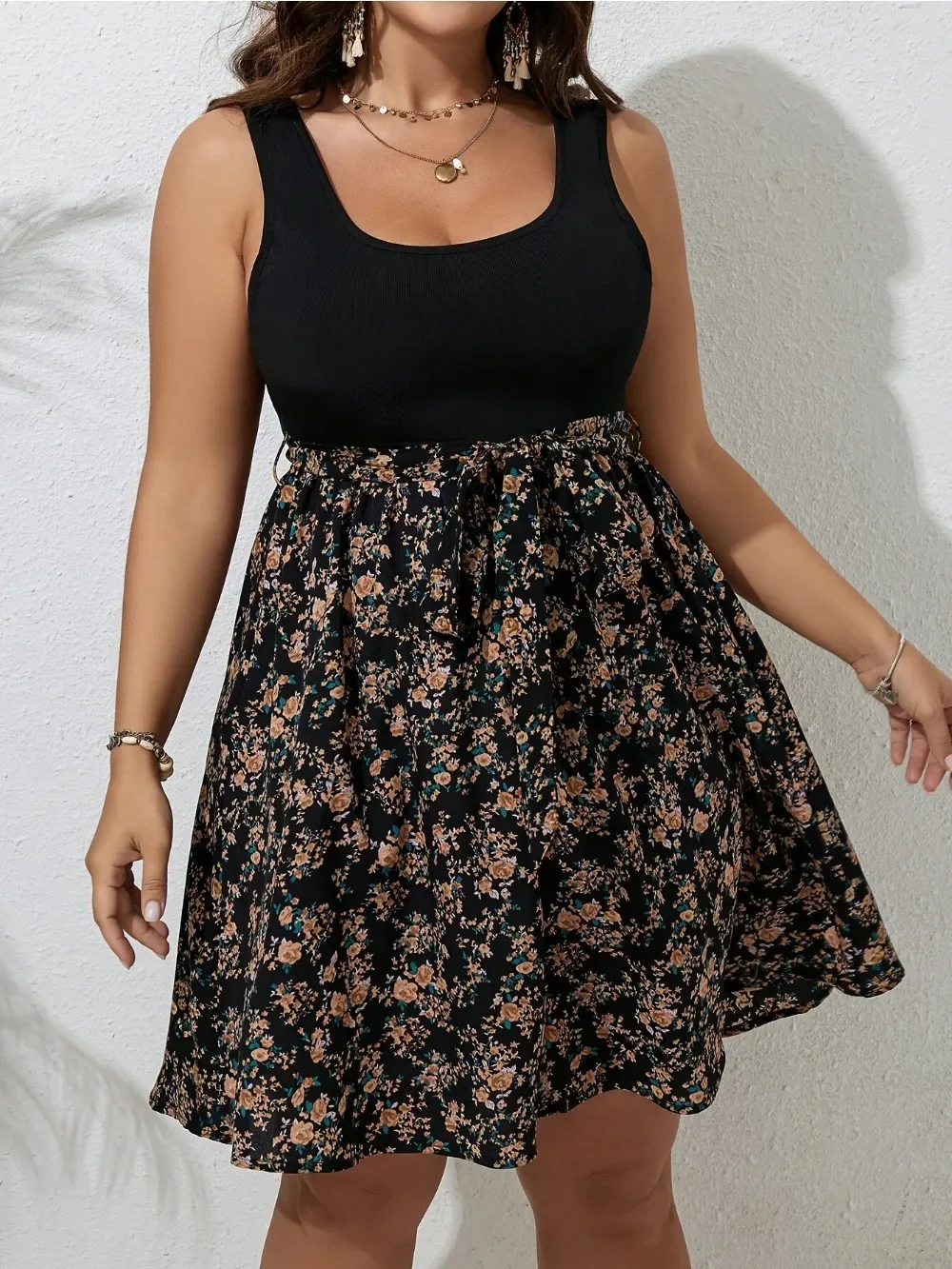 Plus Size Dress Summer Knit Fl - Shift Dress Sleeveless 评论和价格